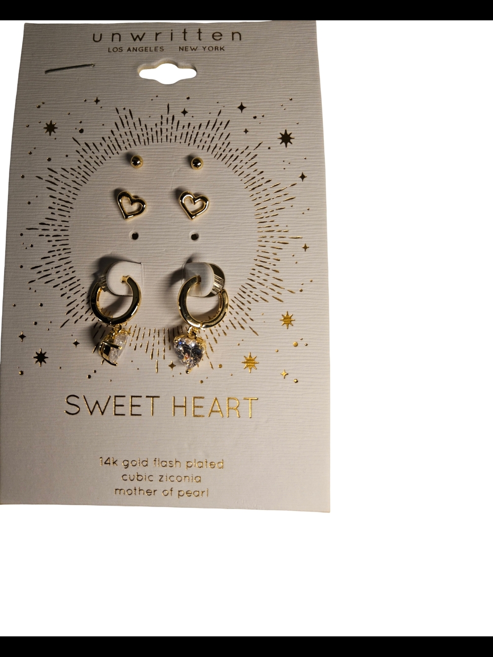 NWT Unwritten Gold Flash 3 pair Earring Set  SweetHeart